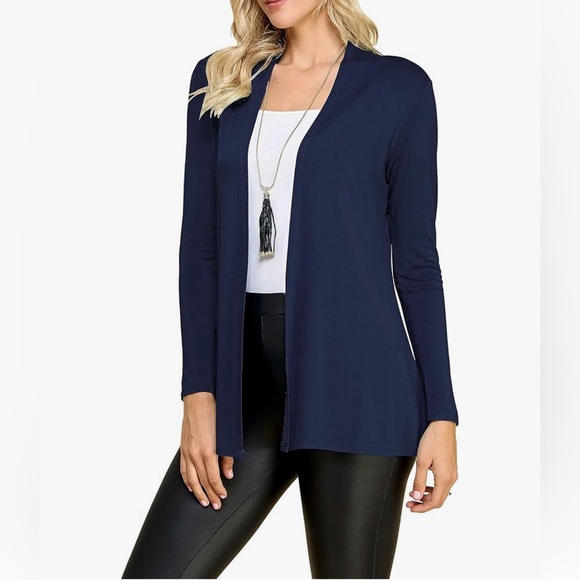 Open Front Drape Lightweight Duster High Low Hem Long Sleeve Cardigan -navy - Picture 1 of 7